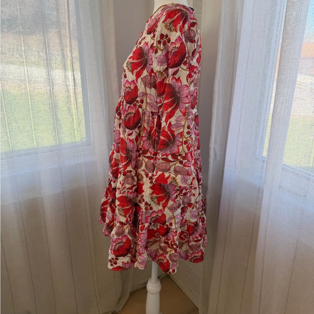 Zara Red and Pink Floral Tiered Mini Dress - Picture 4 of 6